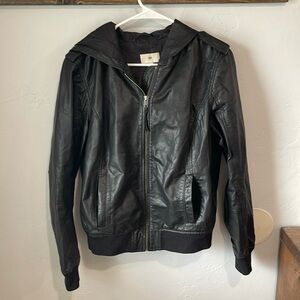 Vintage leather jacket with hood